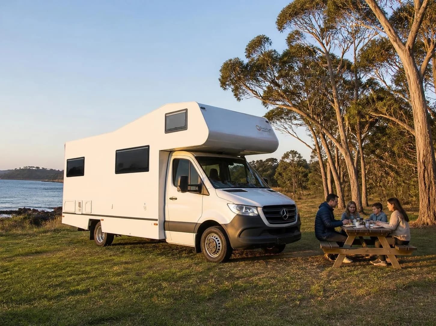 Rental fleet motorhome parked in bushland